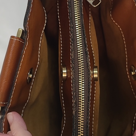 Patricia Nash Empoli Satchel with Crossbody Strap/ Brown Leather/ Metal Handles - Picture 12 of 16